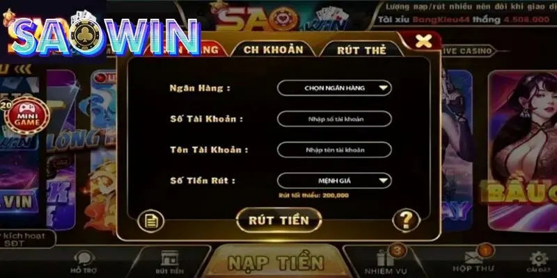 Chi tiết các bước rút tiền tại cổng game Saowin.