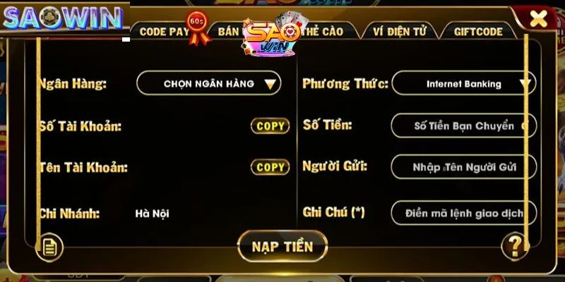 Nạp tiền vào cổng game hỗ trợ nhanh chóng